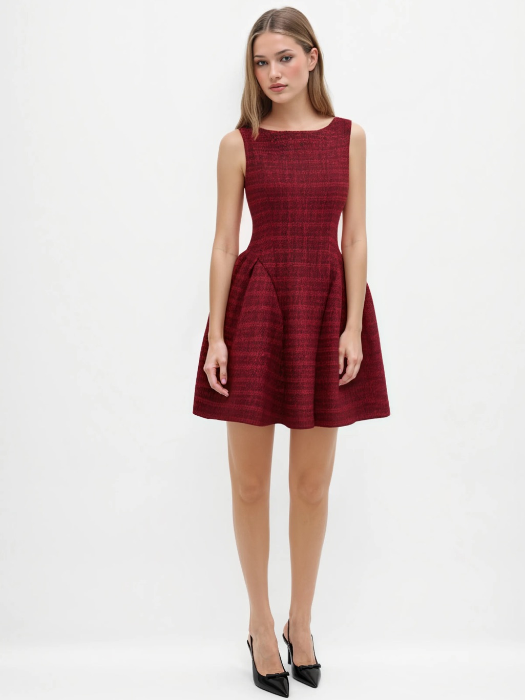 Nwt Cider Tweed Boat Neck Zipper Ruffle Mini Dress
